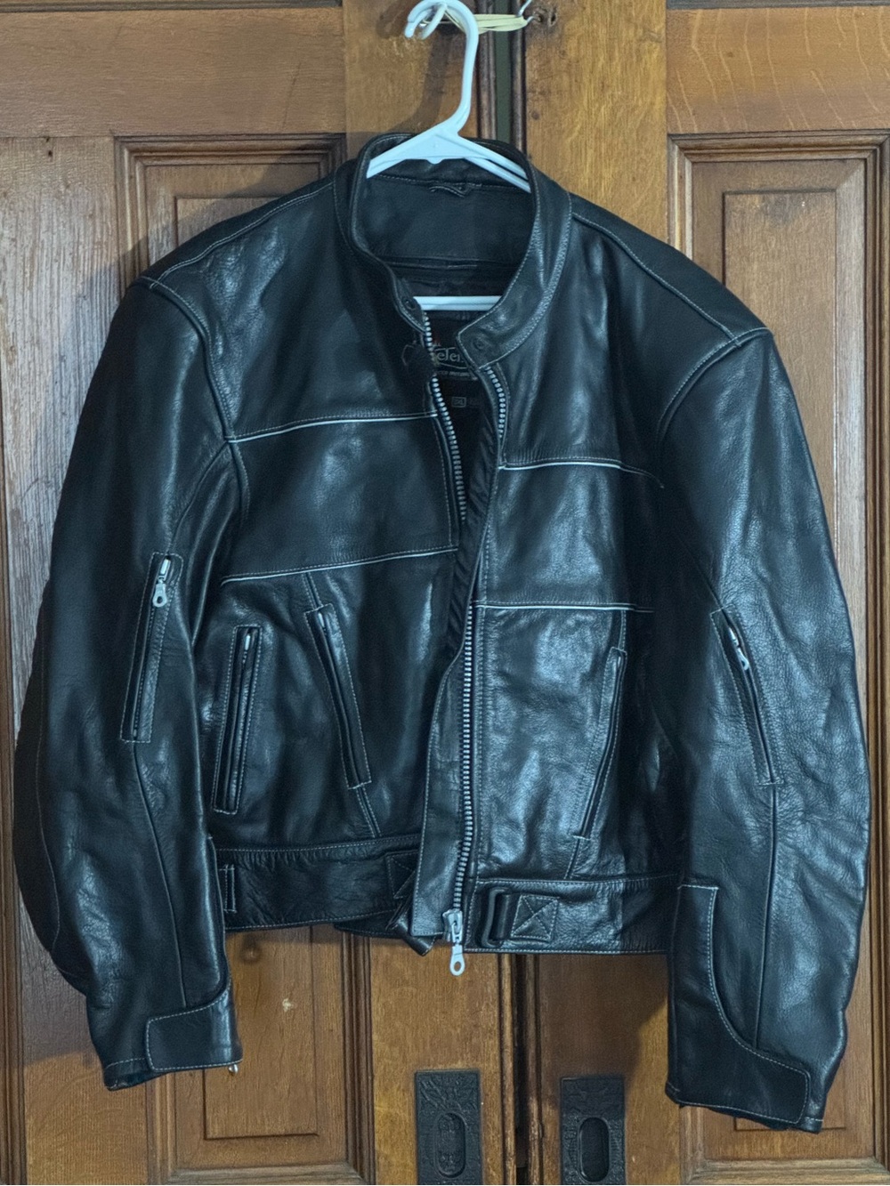 Xelement Men Size  3XL Classic Black Leather Biker Jacket-Removable Quilt Lining